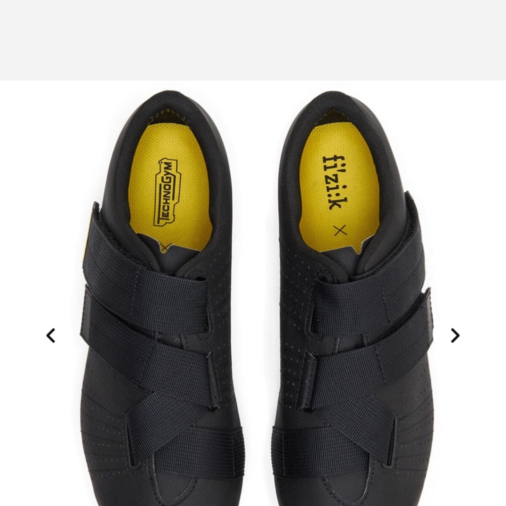 Black indoor cycling shoes with Velcro Straps and Rounded Toe